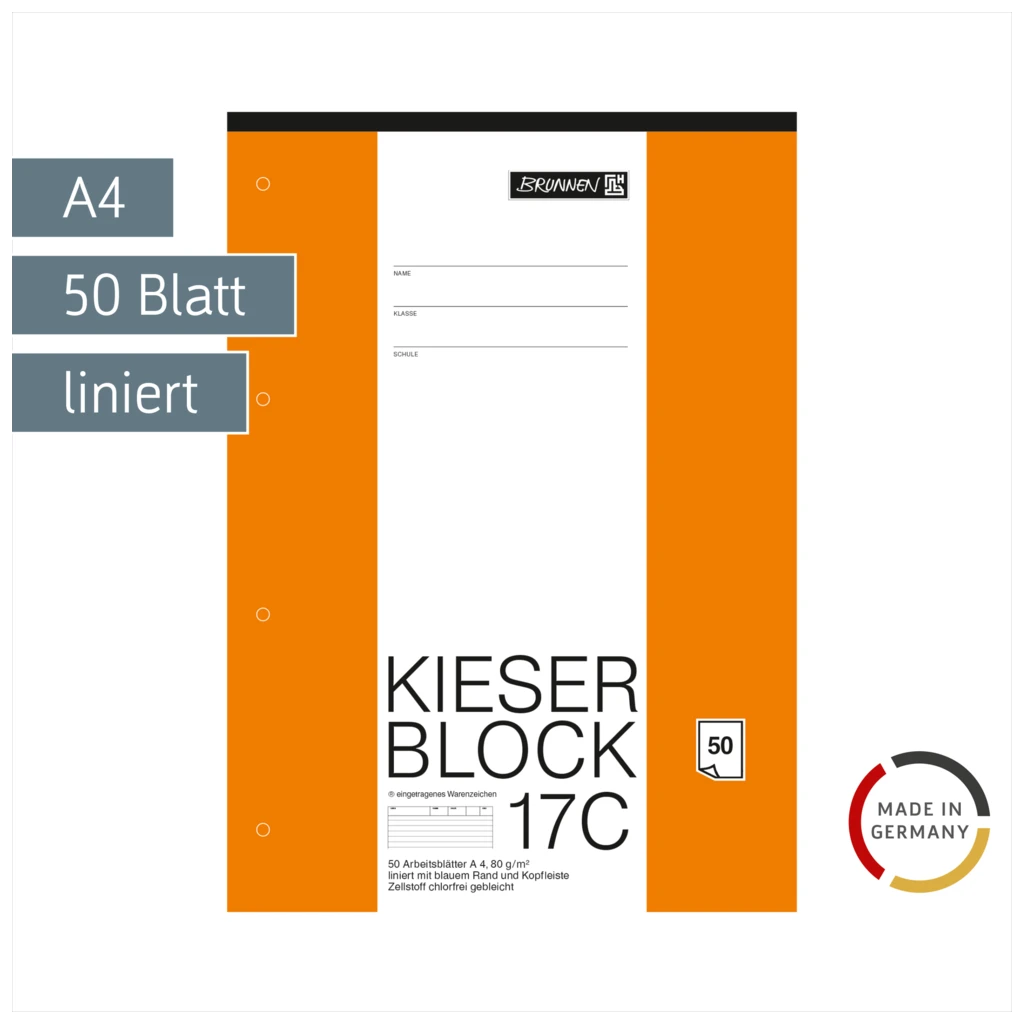 KIESER-Block gelocht | A4, Lineatur 21, 50 Blatt, mehrfarbig