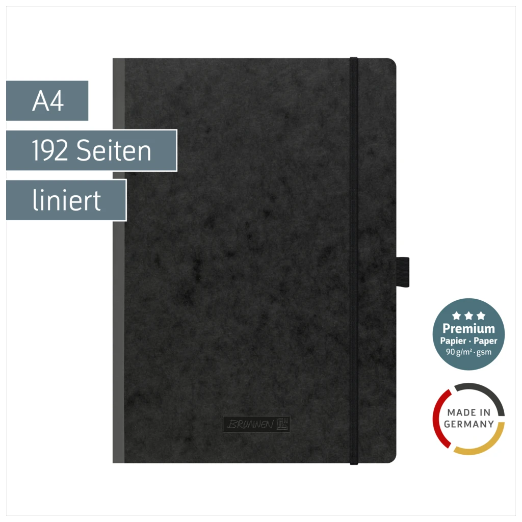 Notizbuch Premium FACT!plus Kladde | A4, liniert, Gummizugverschluss, schwarz
