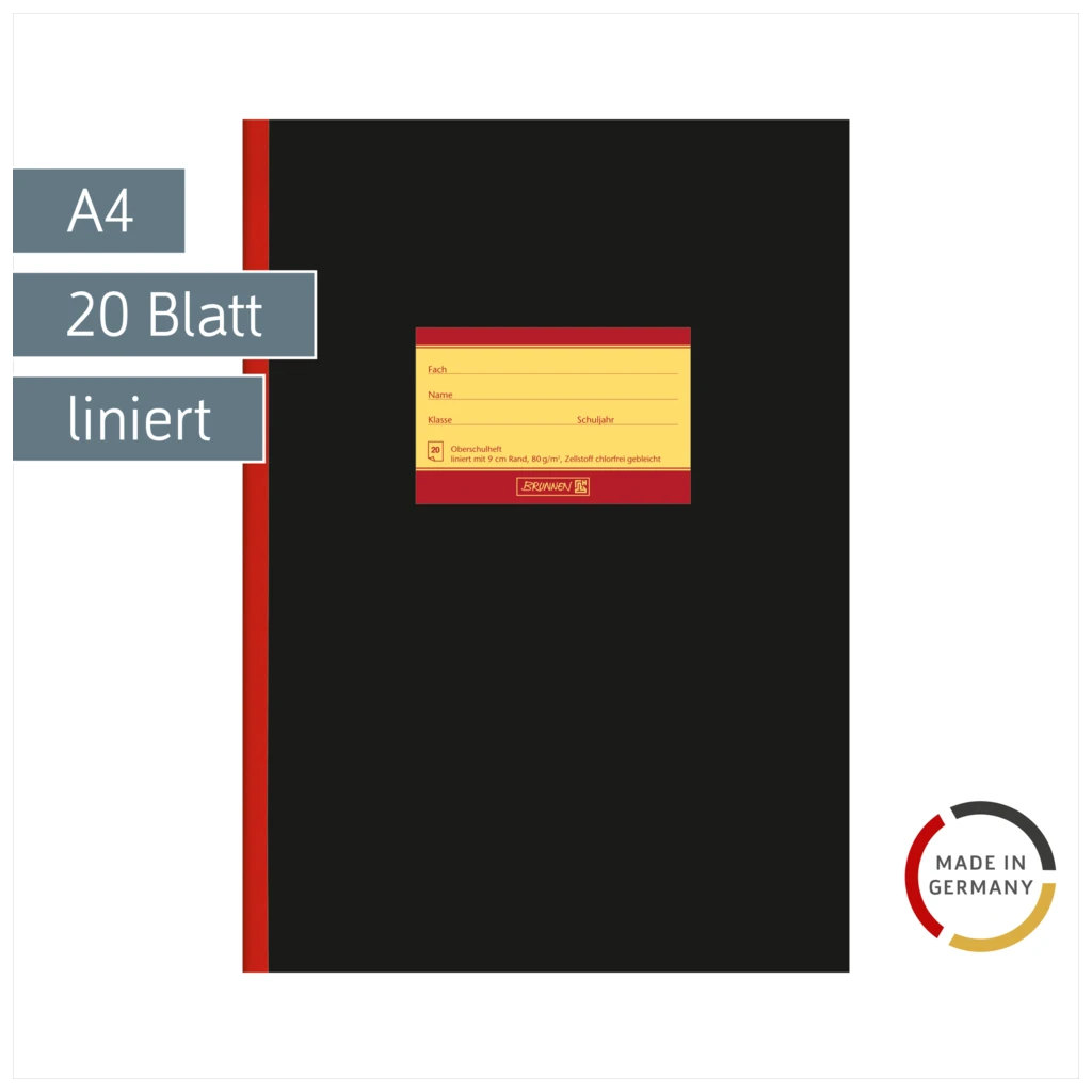 Oberschulheft | A4, Lineatur 25A, 20 Blatt, schwarz
