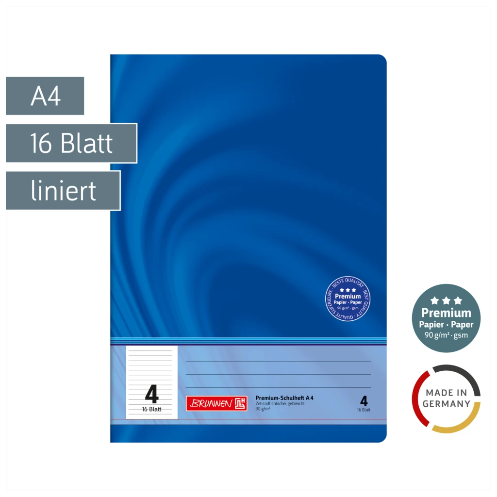 Schulheft Premium Vivendi | A4, Lineatur 4, 16 Blatt, blau