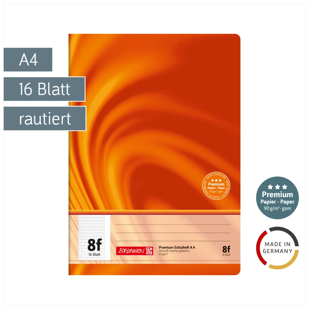 Schulheft Premium Vivendi | A4, Lineatur 8f, 16 Blatt, orange