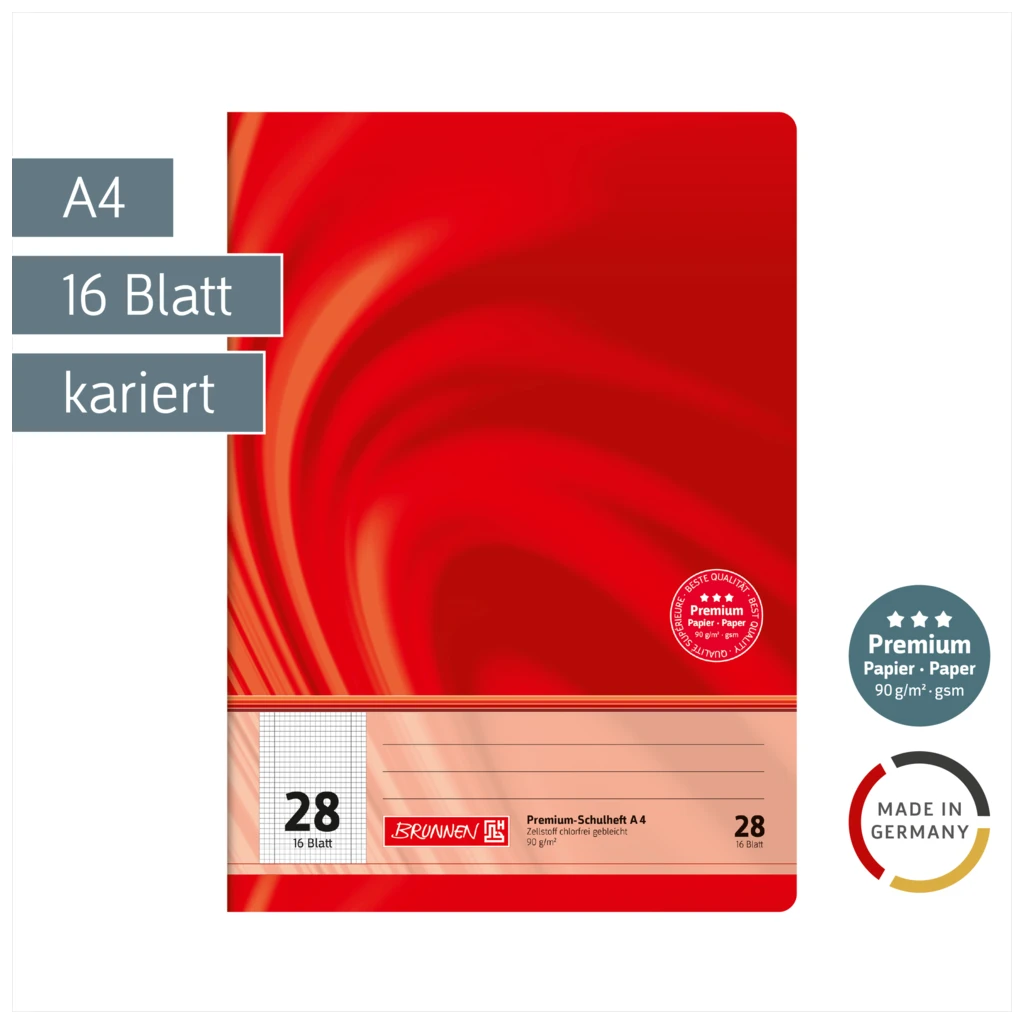 Schulheft Premium Vivendi | A4, Lineatur 28, 16 Blatt, rot