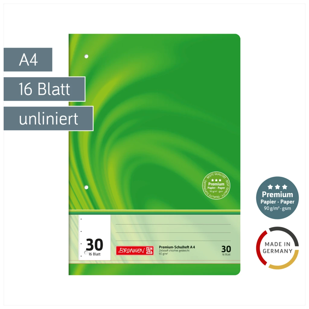 Schulheft Premium Vivendi | A4, Lineatur 30, 16 Blatt, grün