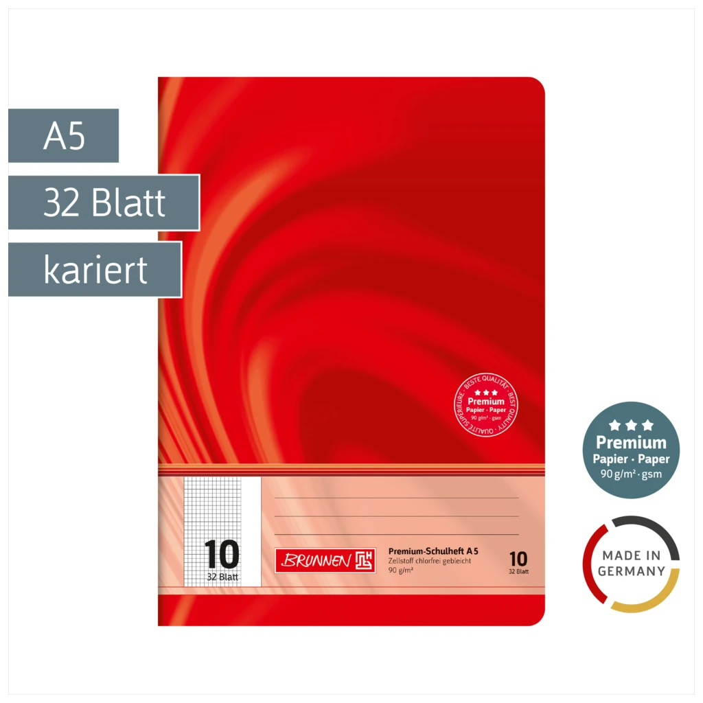 Schulheft Premium Vivendi | A5, Lineatur 10, 32 Blatt, rot