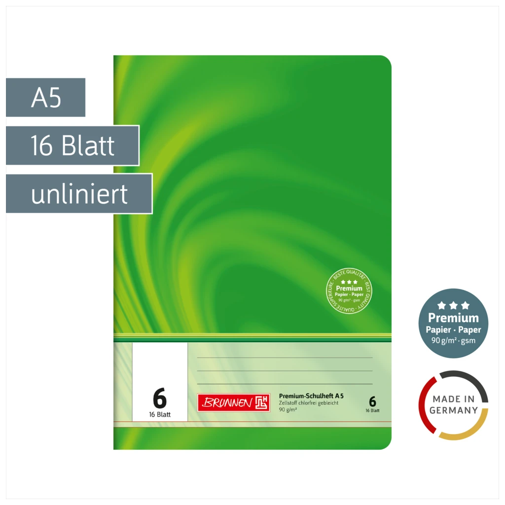 Schulheft Premium Vivendi | A5, Lineatur 6, 16 Blatt, grün