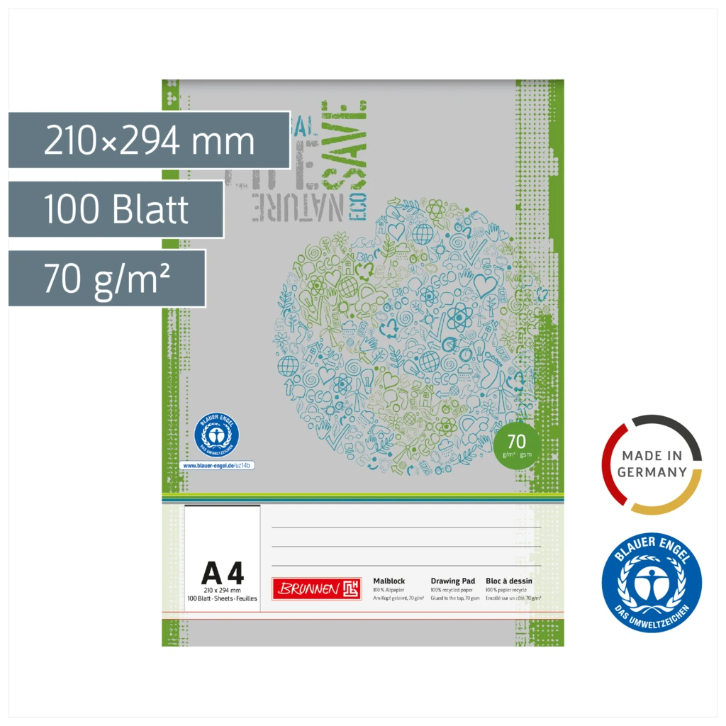 Malblock Recycling | A4, 100 Blatt, grau