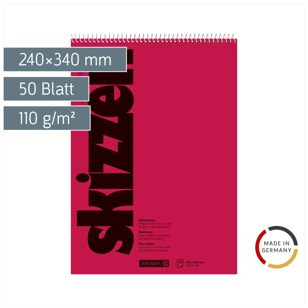 Skizzenblock | 240×340 mm, 50 Blatt, rot