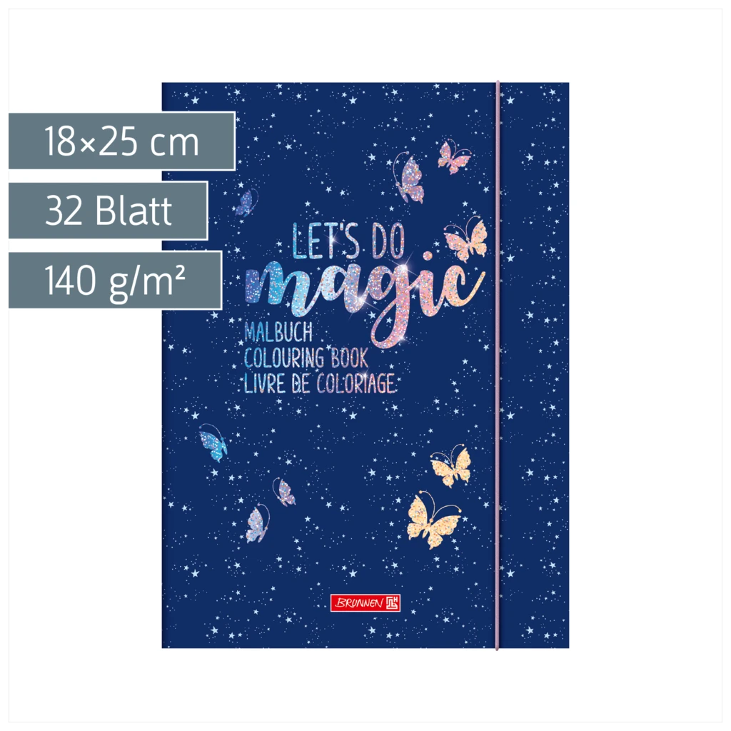 Ausmalheft Magic Butterfly | 32 Blatt, rosarot/lila