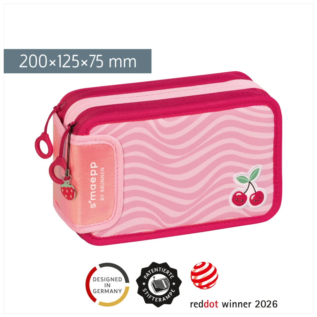 Federmäppchen s'maepp Fruity Love | 3 Reißverschlüsse, rosa/rot