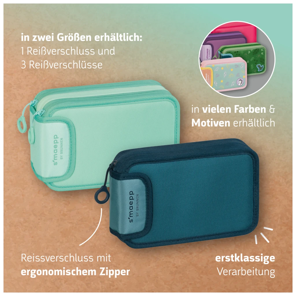 Federmäppchen s'maepp Colour Code | 3 Reißverschlüsse, mint