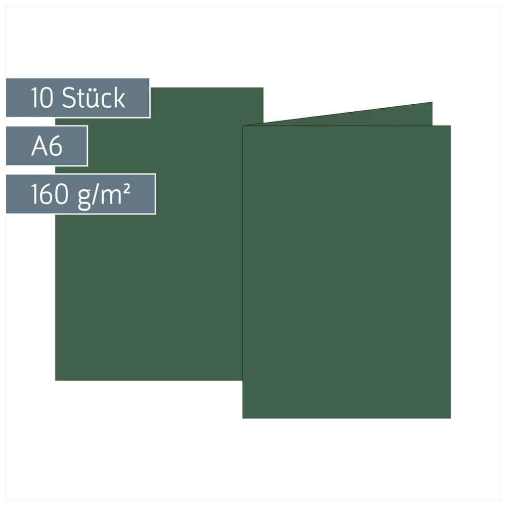 Klappkarten Universalpapier | A6, 105×150 mm, 160 g/m², moosgrün, 10 Stück