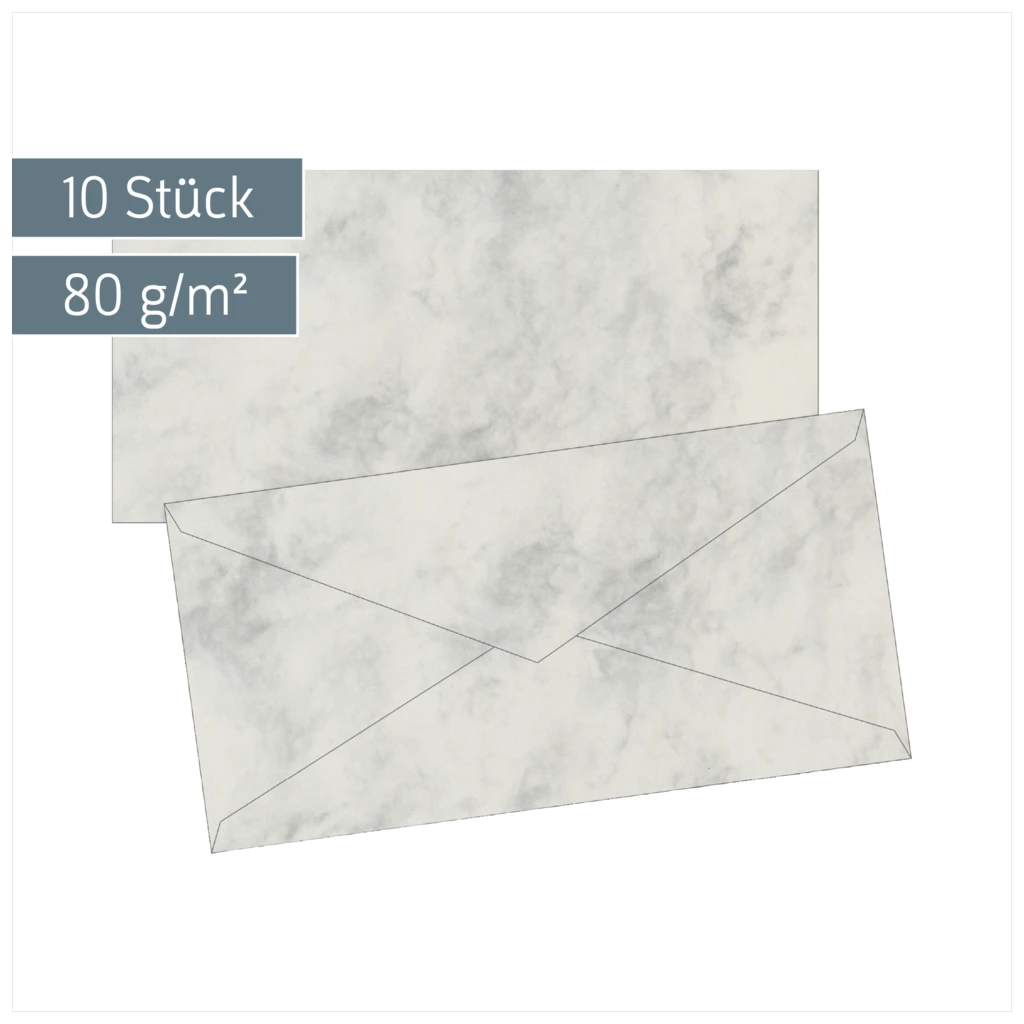Briefumschläge Universalpapier Marmor | DIN lang, 80 g/m², grau, 10 Stück