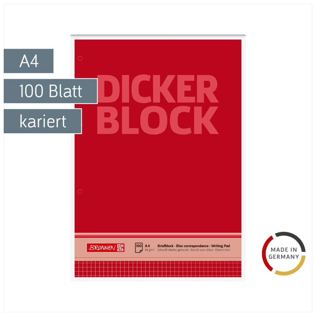 Briefblock „Dicker Block“ gelocht | A4, Lineatur 22, 100 Blatt, rot