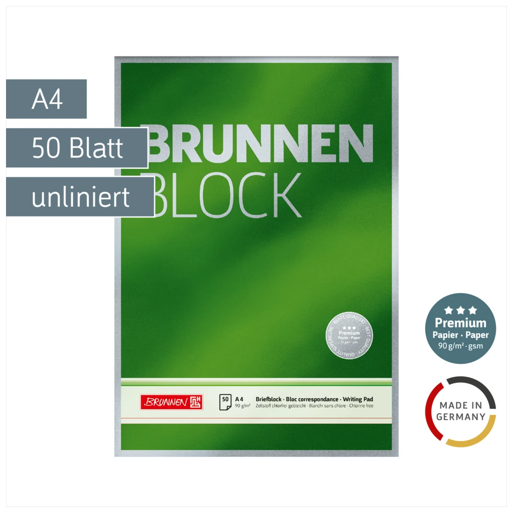 Briefblock Premium „BRUNNEN-Block“ | A4, Lineatur 20, 50 Blatt, grün