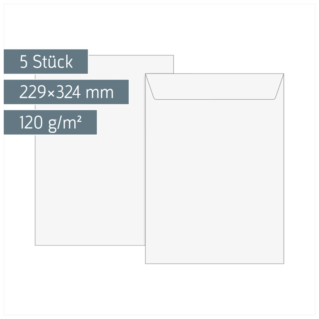 Versandtaschen | 229×324 mm, C4, 120 g/m², weiß, 5 Stück
