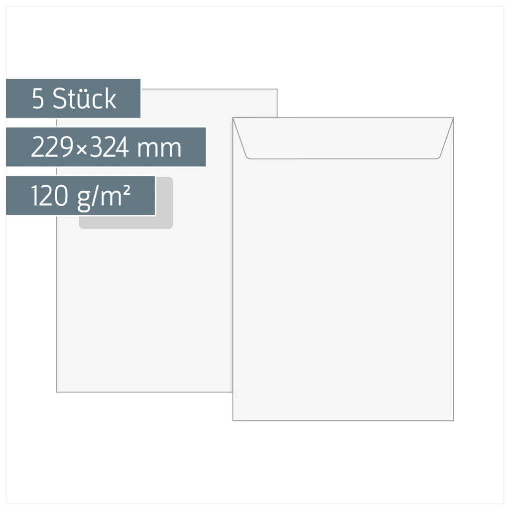 Versandtaschen mit Fenster | 229×324 mm, C4, 120 g/m², weiß, 5 Stück