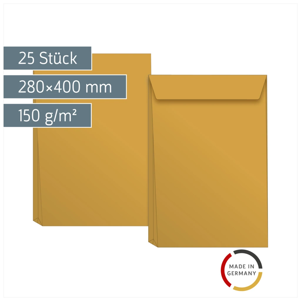 Versandtaschen mit Faltboden | 280×400 mm, E4, 150 g/m², braun, 25 Stück