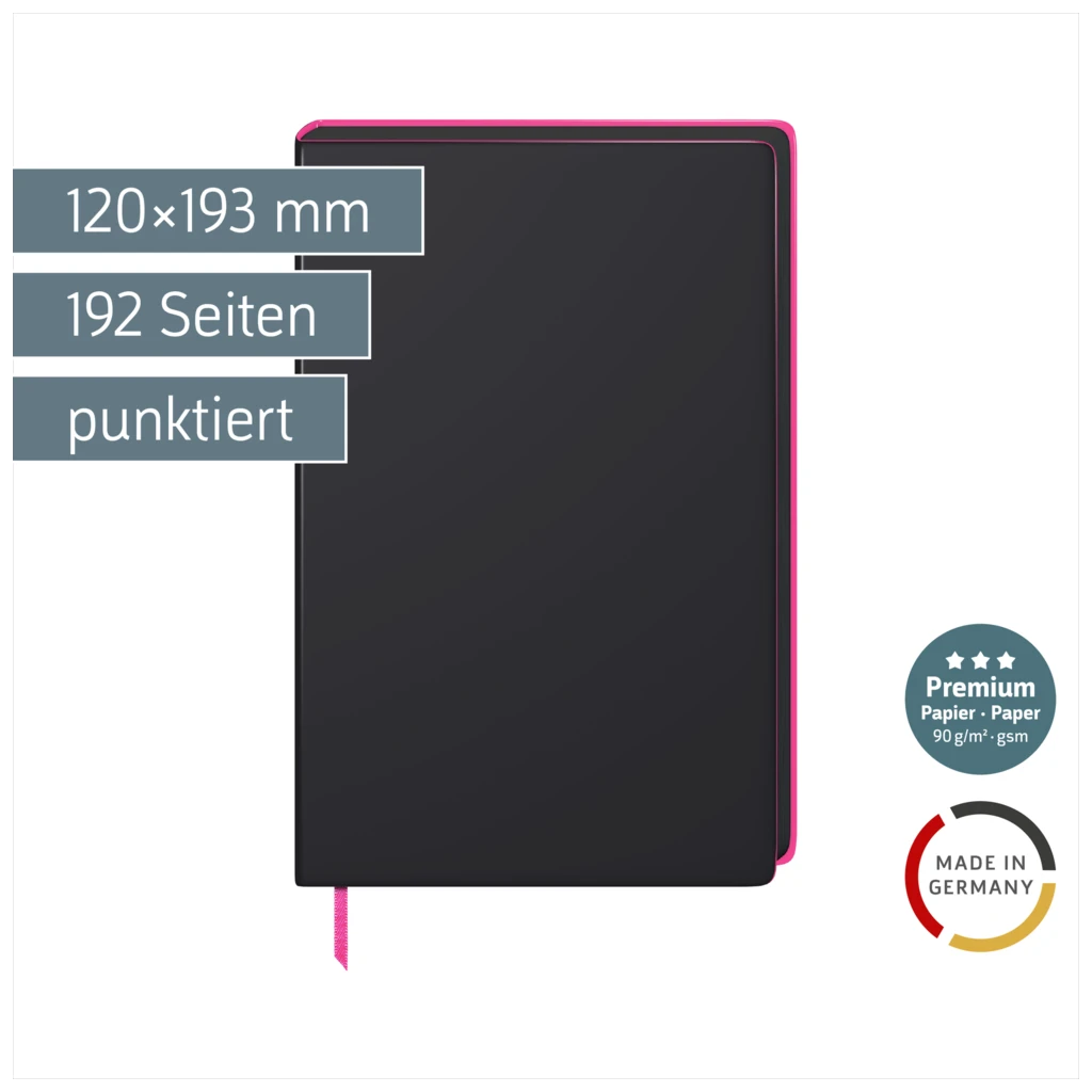 Notizbuch Premium Flexibook „Neon“ | A5, punktiert, neonpink/schwarz