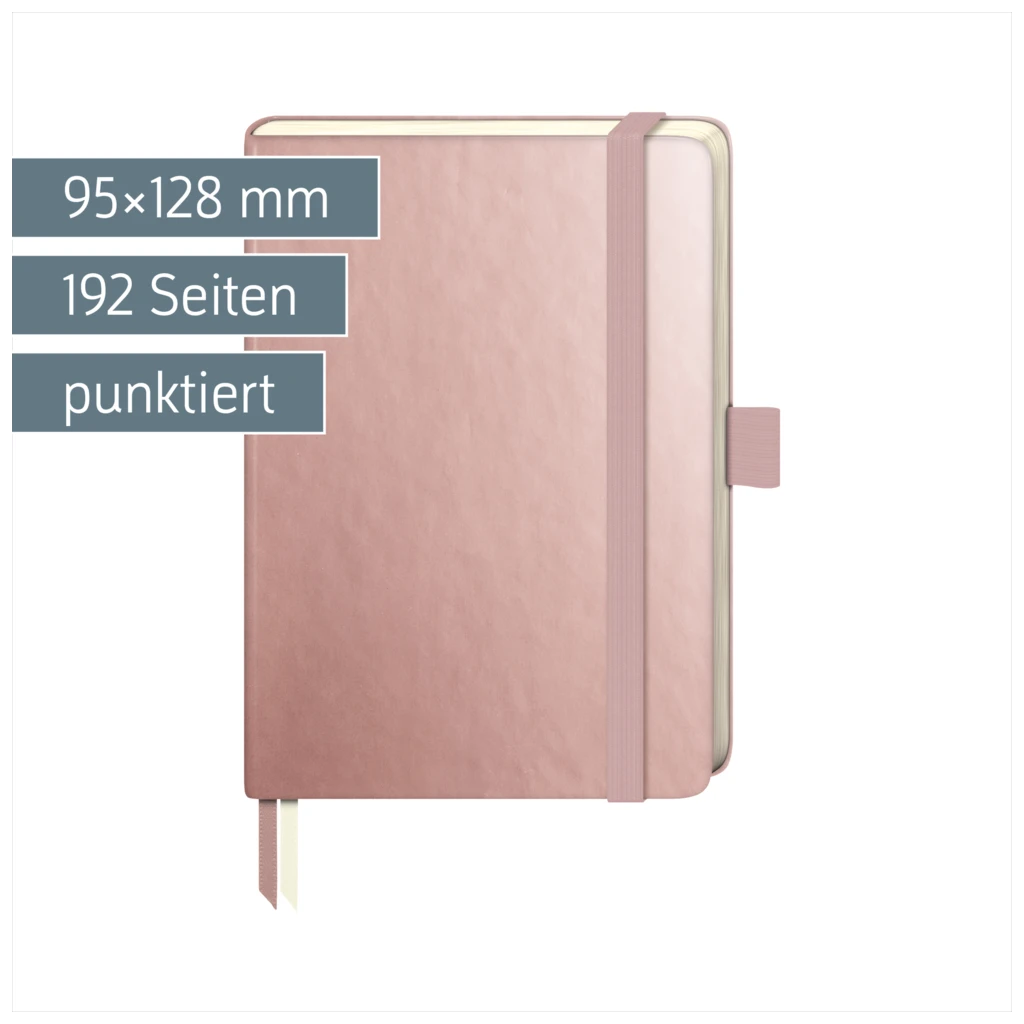 Notizbuch Kompagnon Metallic | A6, punktiert, Gummizugverschluss, roségold