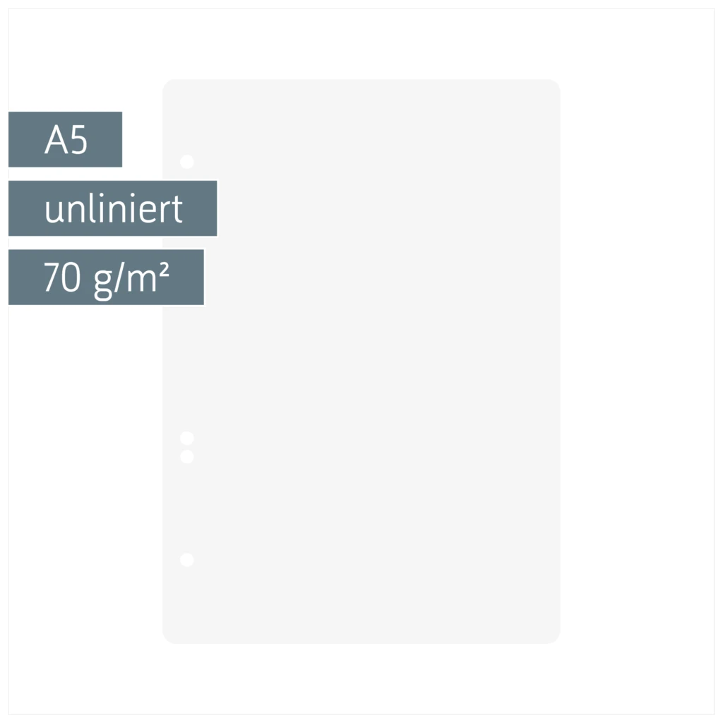 Ringbucheinlagen | A5, unliniert, weiß, 50 Blatt