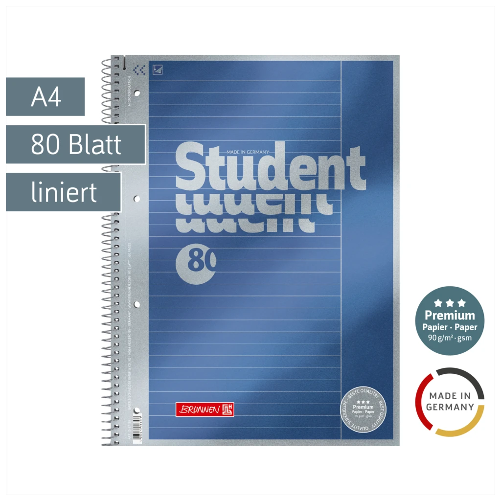 Collegeblock Premium Student | A4, Lineatur 25, 80 Blatt, blau