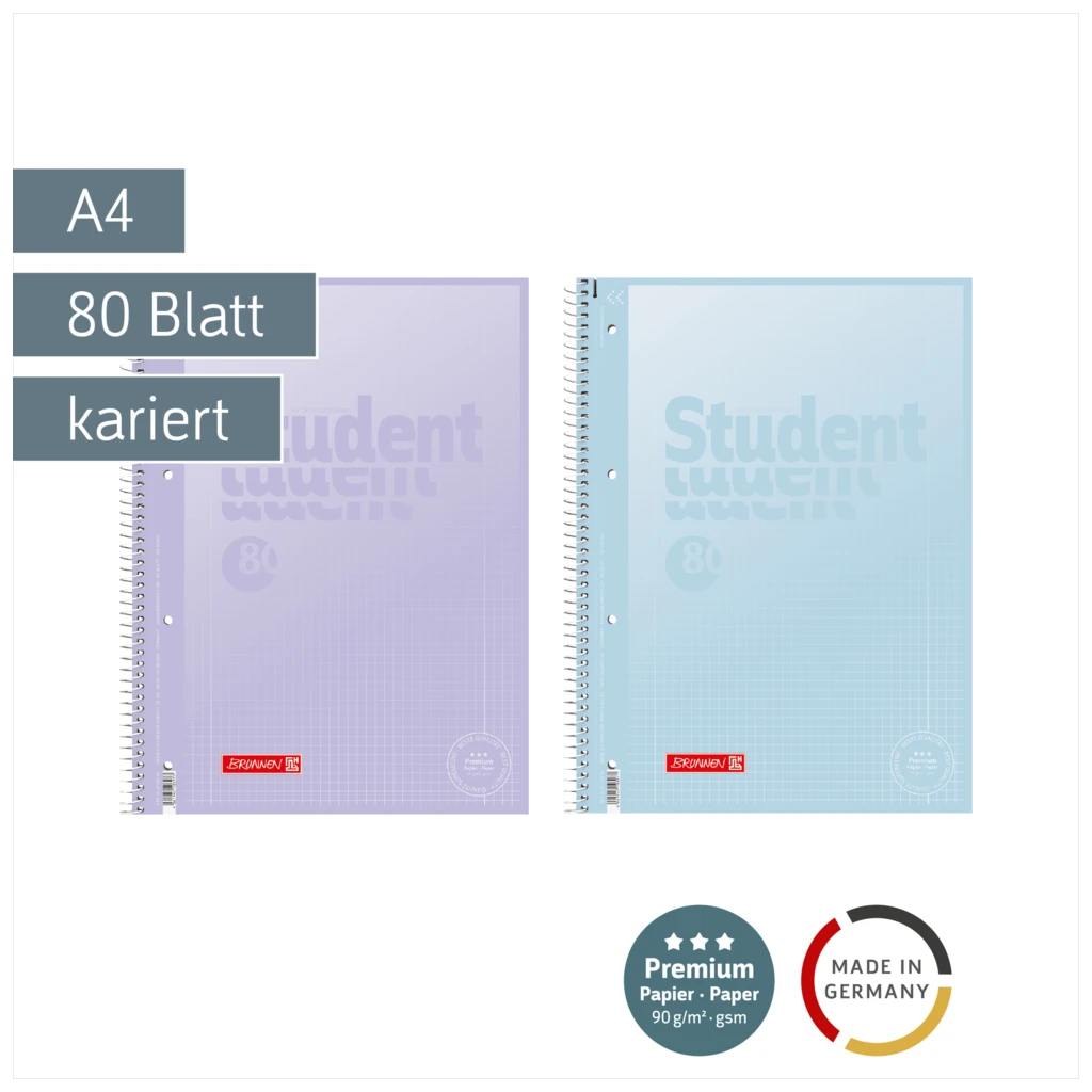 Collegeblock Premium Student „Pastell 2“ | A4, Lineatur 28, 80 Blatt, sortiert