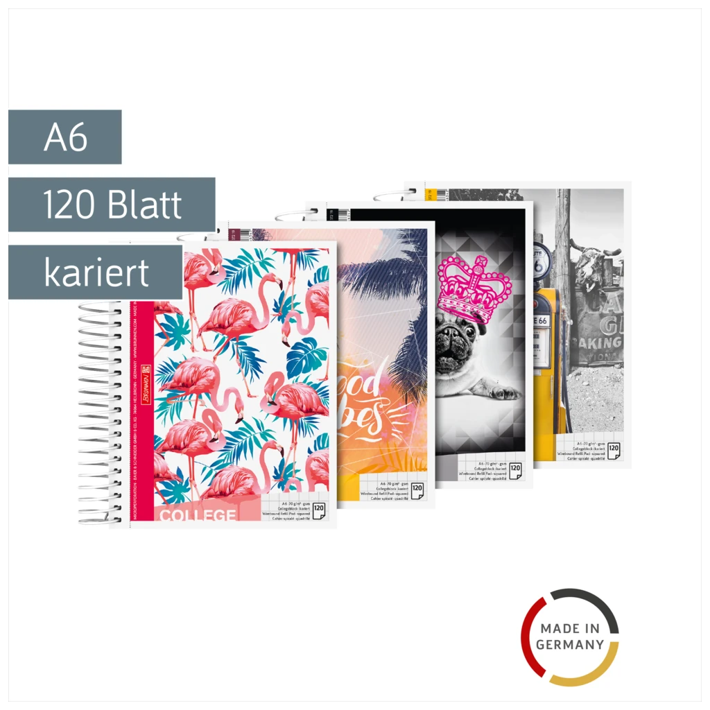Collegeblock Trend | A6, kariert, 120 Blatt, sortiert