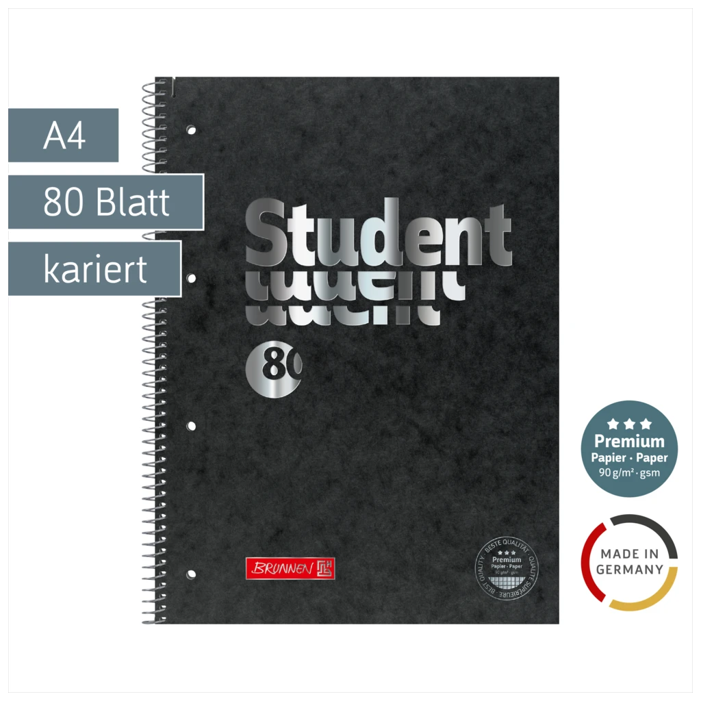 Collegeblock Premium Student FACT!plus | A4, Lineatur 28, 80 Blatt, schwarz/silber