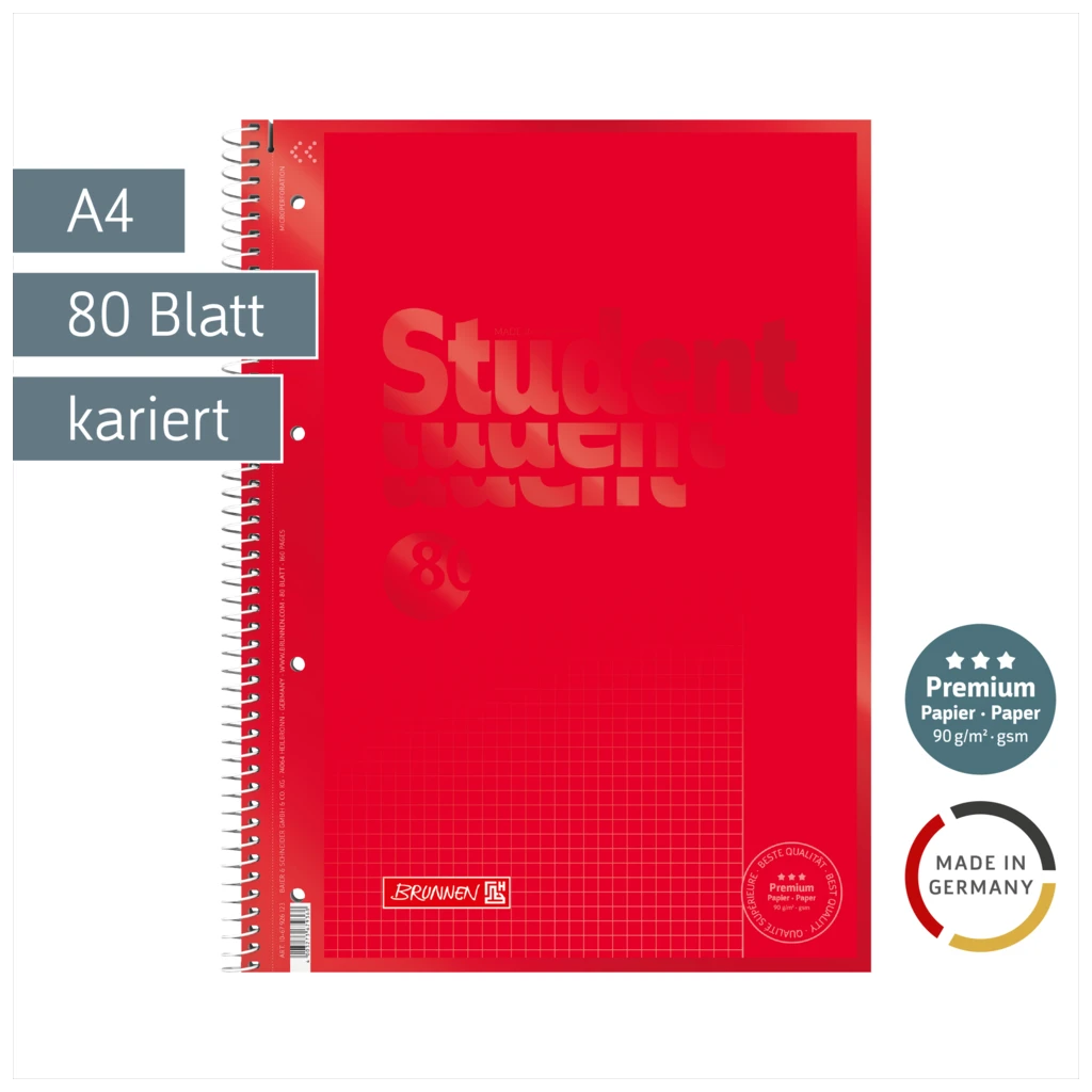 Collegeblock Premium Student Colour Code | A4, Lineatur 26, 80 Blatt, red