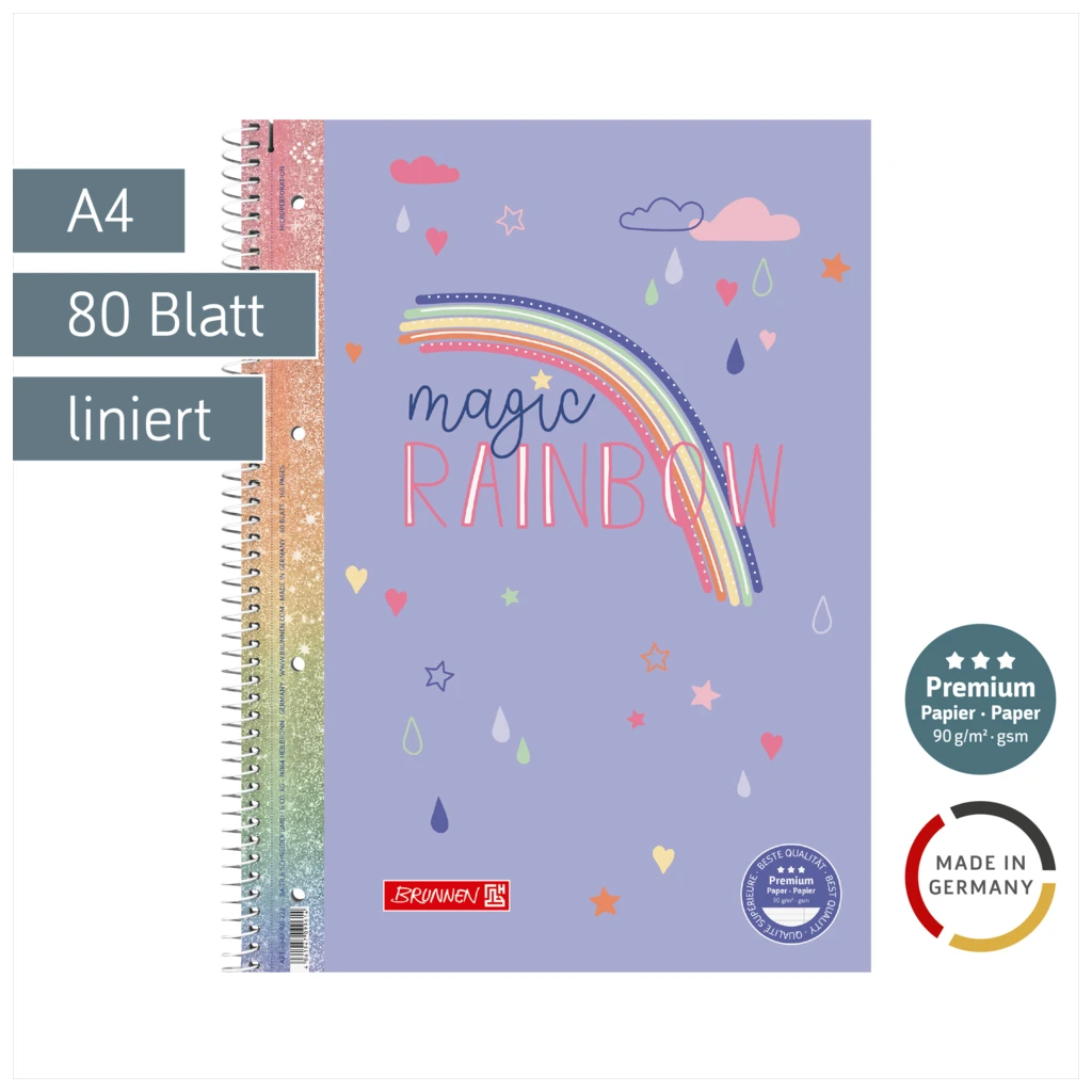 Collegeblock Premium Magic Rainbow | A4, Lineatur 27, 80 Blatt, violett