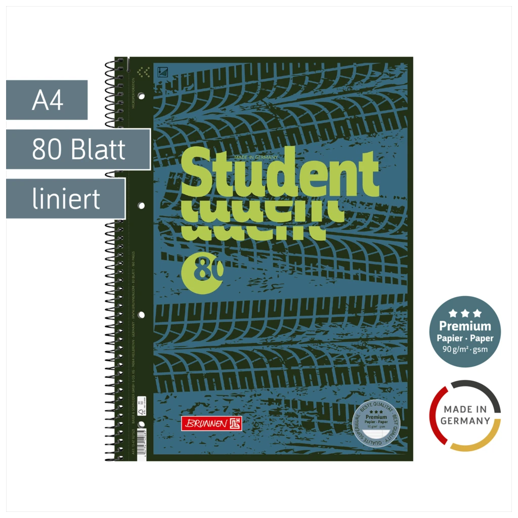 Collegeblock Premium Student Fast Wheels | A4, Lineatur 27, 80 Blatt, blau/mehrfarbig