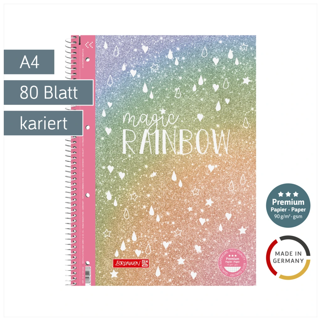Collegeblock Premium Magic Rainbow | A4, Lineatur 28, 80 Blatt, rosarot/violett