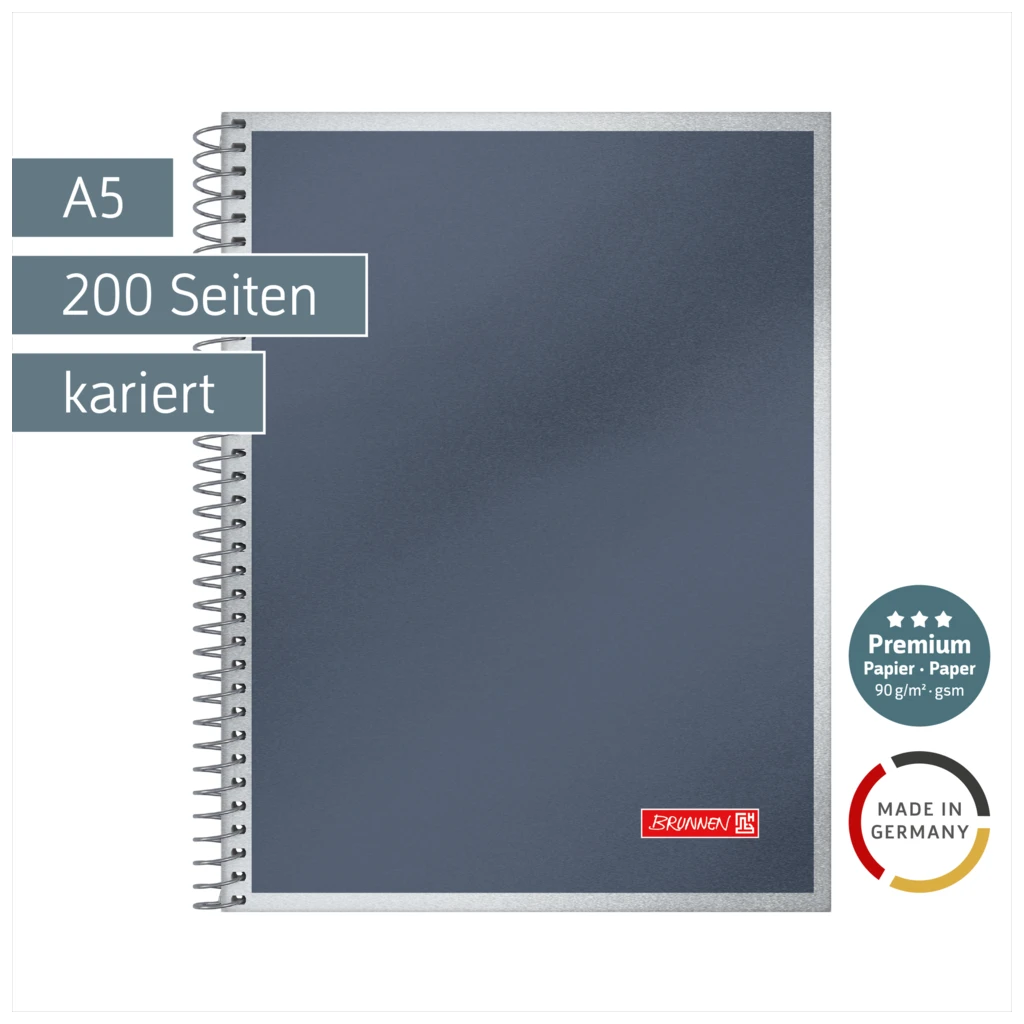 Spiralnotizbuch Premium Metallic | A5, kariert, anthrazit