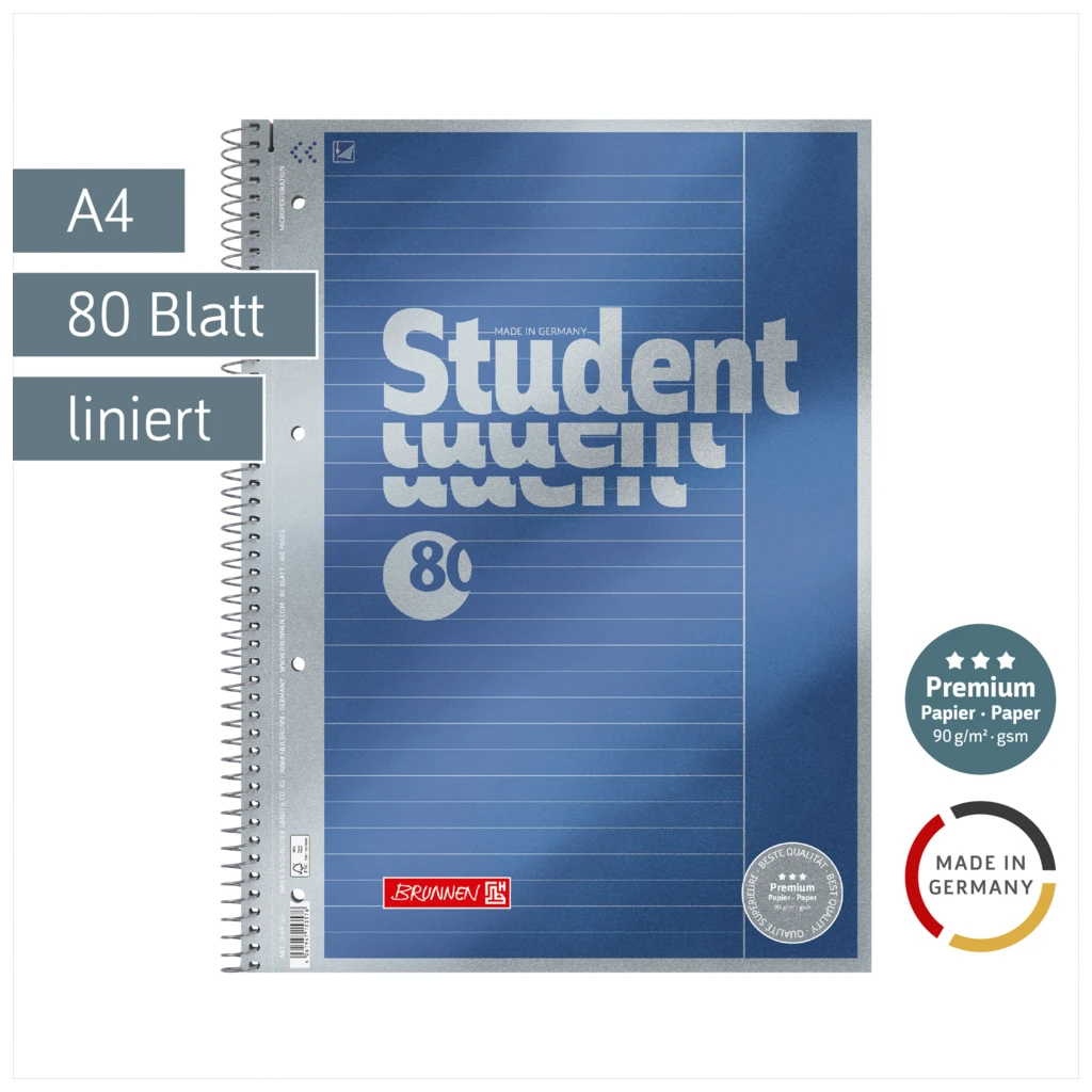 Collegeblock Premium Student | A4, Lineatur 25, 80 Blatt, blau