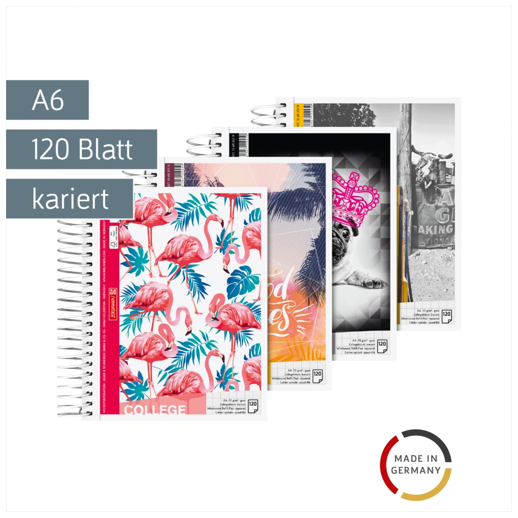 Collegeblock „Trend“ | A6, kariert, 120 Blatt, sortiert