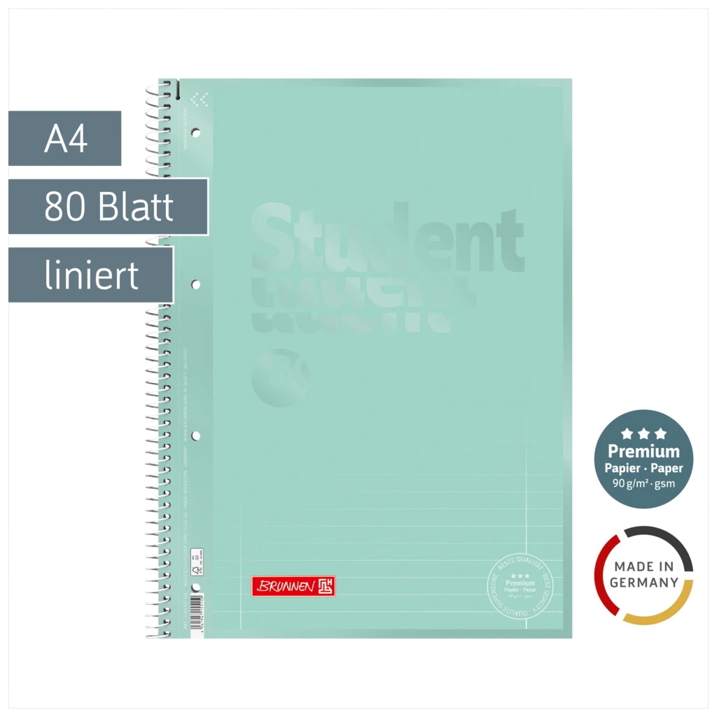 Collegeblock Premium Student Colour Code | A4, Lineatur 27, 80 Blatt, mint