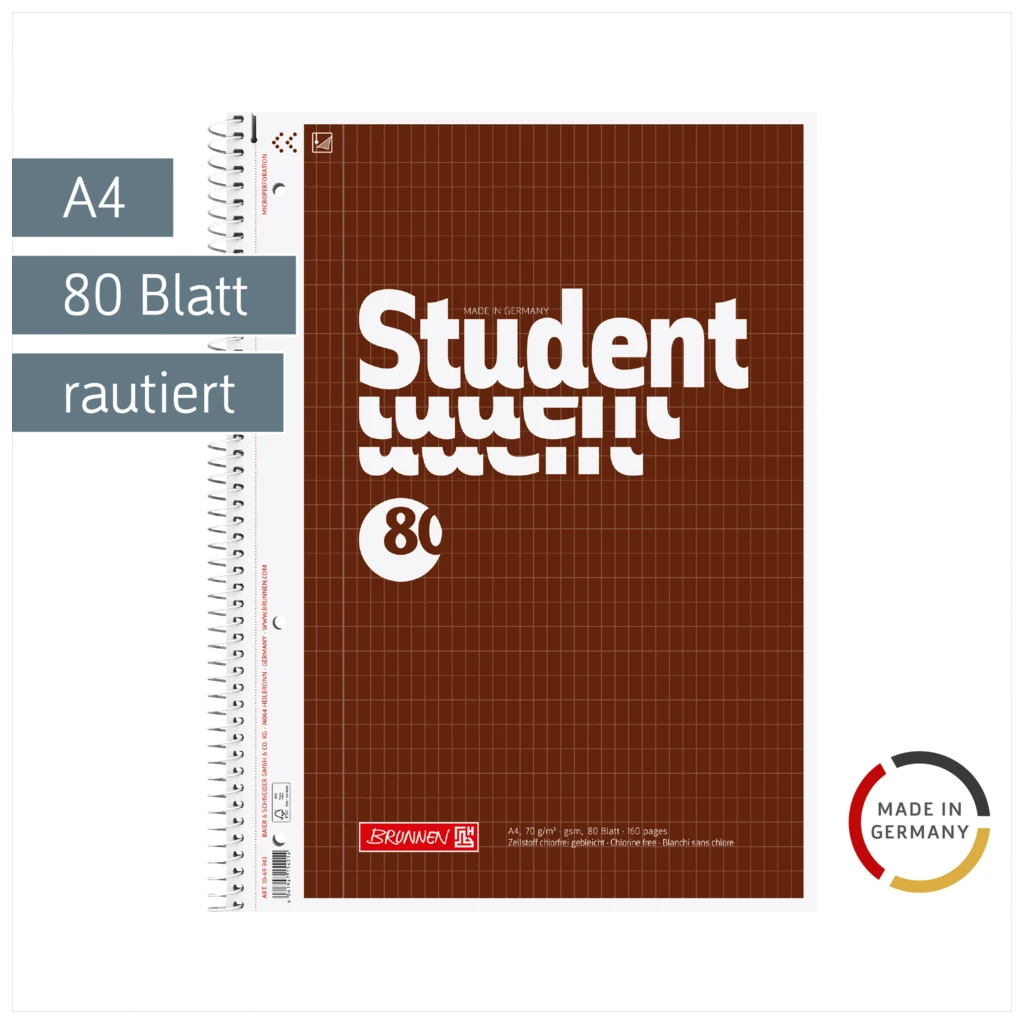 Collegeblock Student | A4, Lineatur 23, 80 Blatt, braun