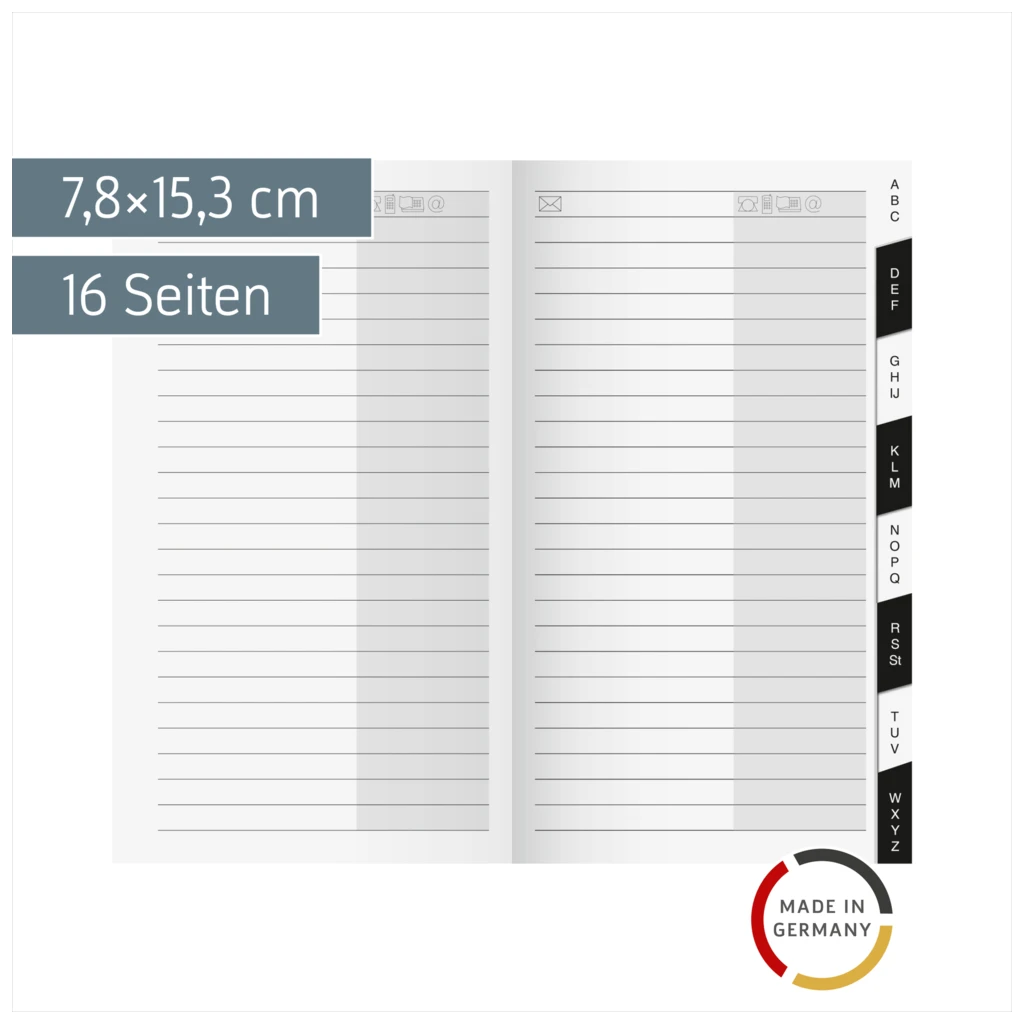 Adress-Registerheft | 7,8×15,3 cm, Karton, weiß