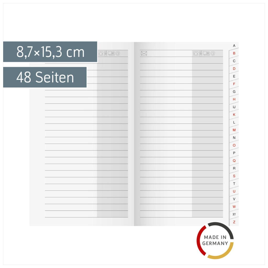 Adress-Registerheft laminierte Taben | 8,7×15,3 cm, Karton, weiß