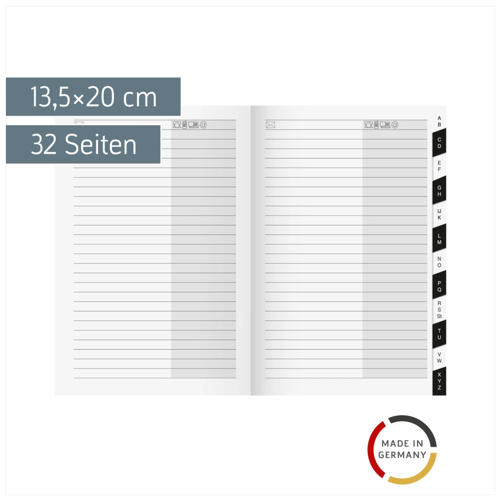 Adress-Registerheft | 13,5×20 cm, Karton, weiß