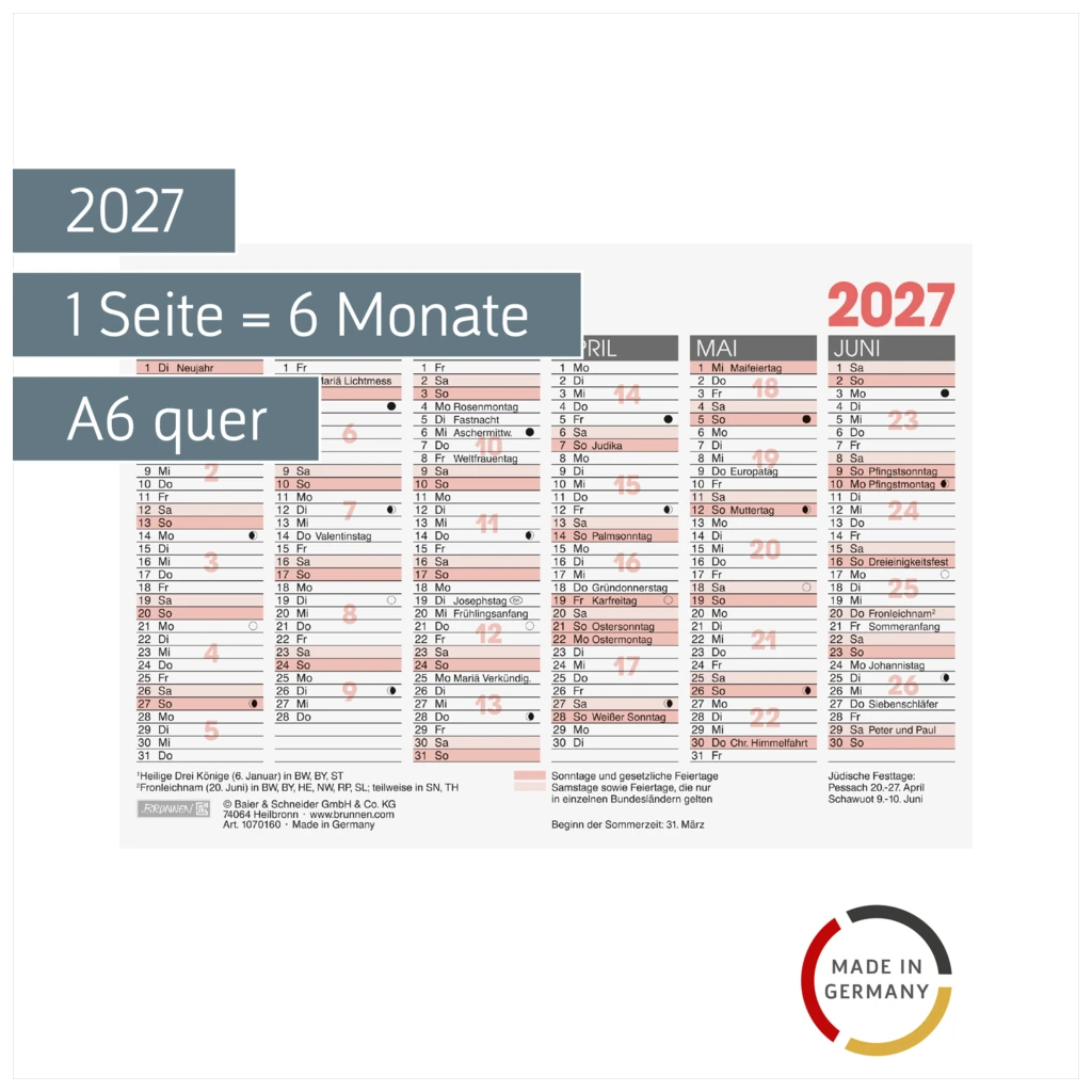 Tafelkalender 2027 | A6 quer