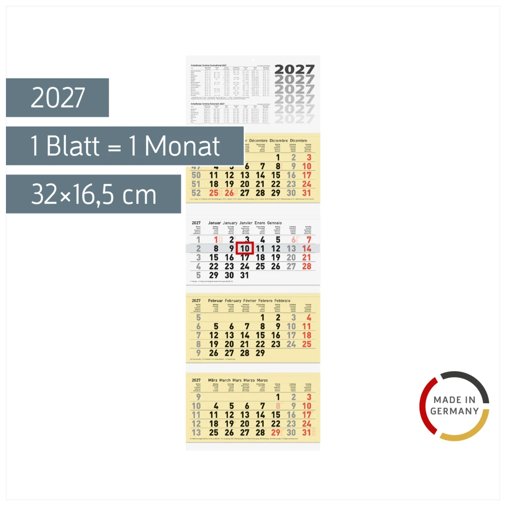 4-Monatskalender 2027 | chamois, 32×94 cm