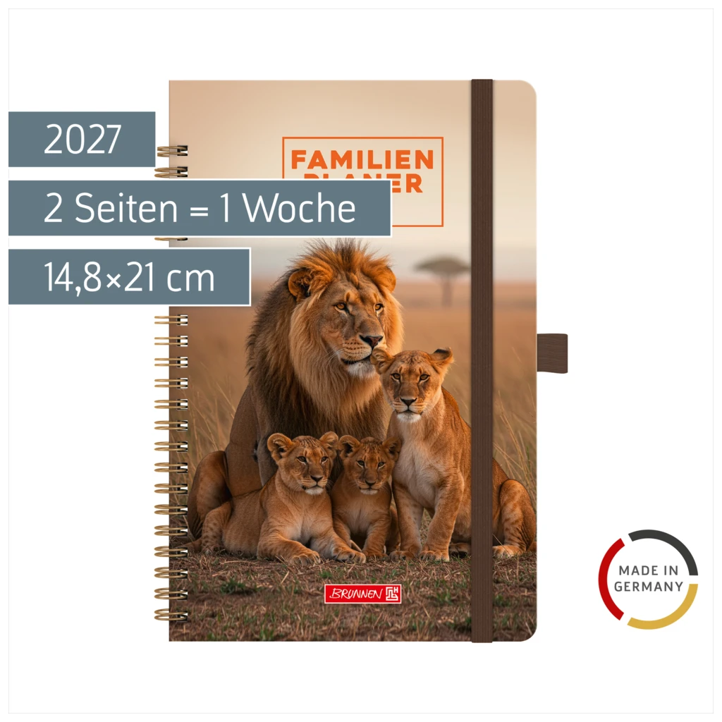 Buchkalender Familienplaner 2027 „Lions“ | A5, Papier