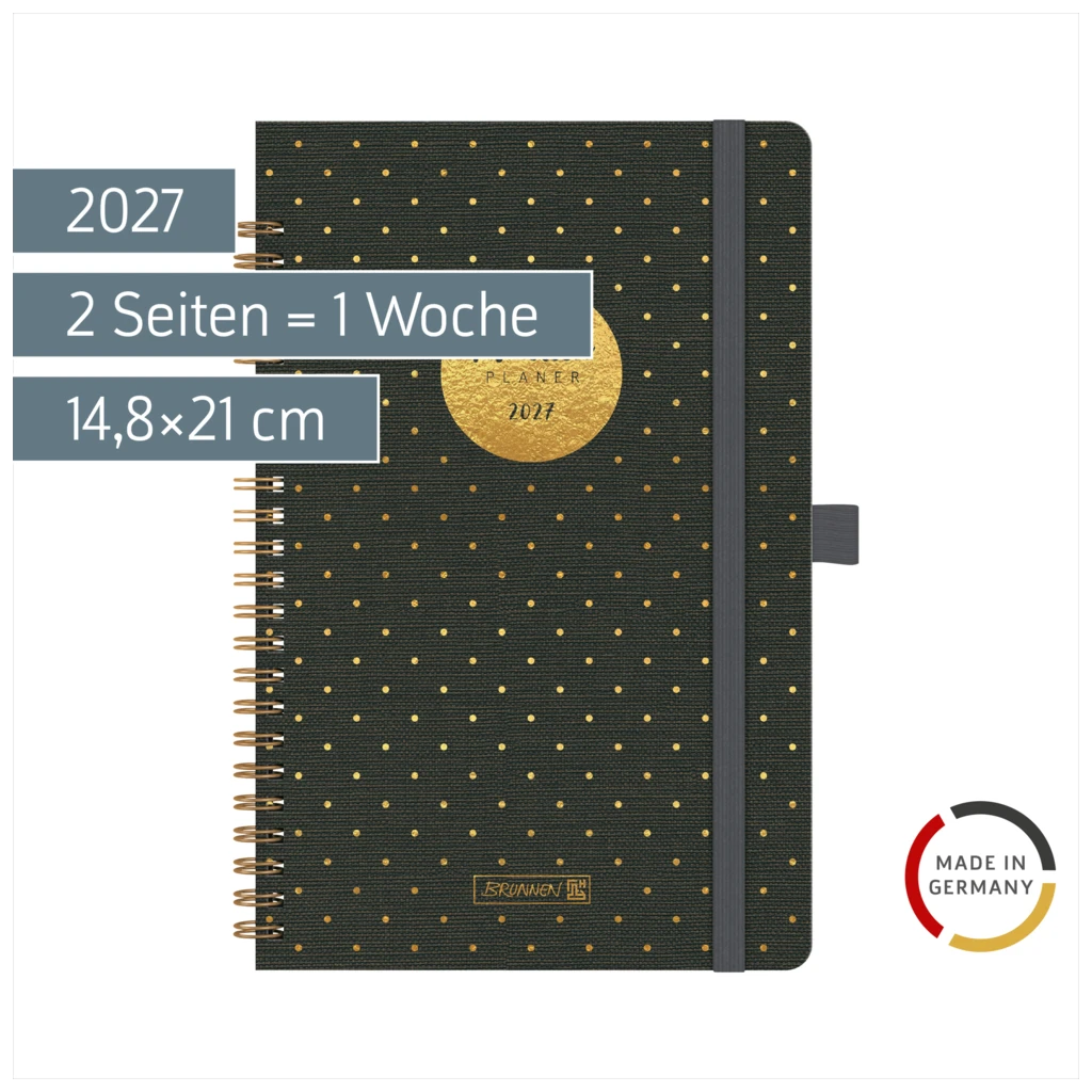Buchkalender Familienplaner 2027 „Gold-Punkte“ | A5, Kunststoff