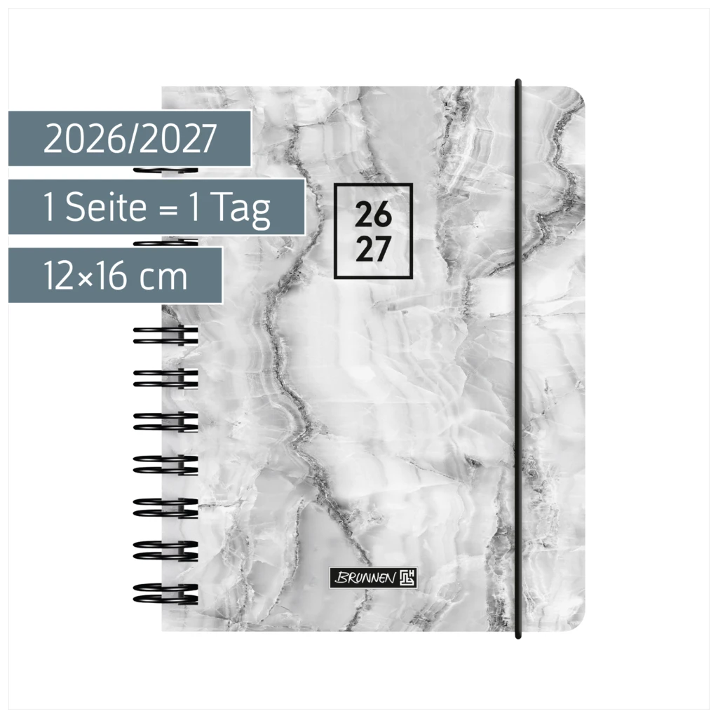 Schülerkalender 2026/2027 „Grey Marble“ | A6, Kunststoff