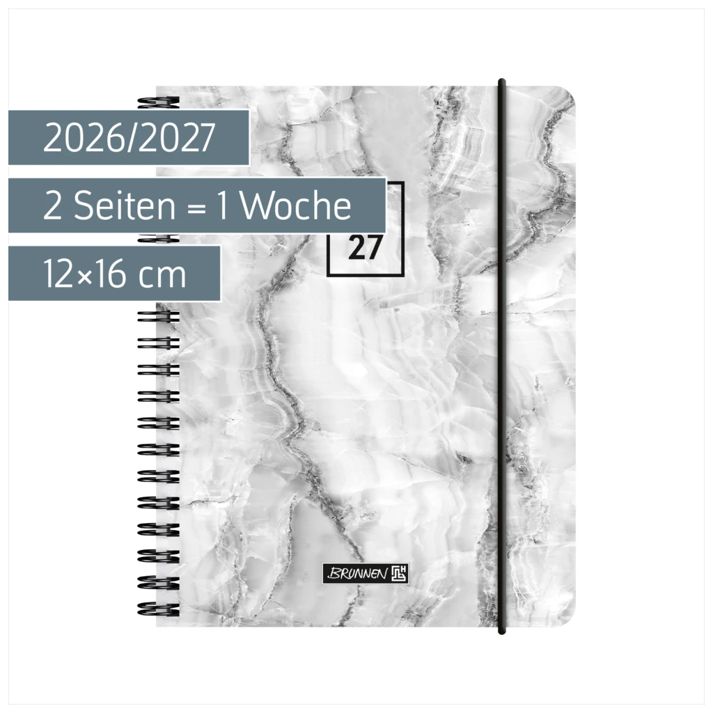 Schülerkalender 2026/2027 „Grey Marble“ | A6, Kunststoff