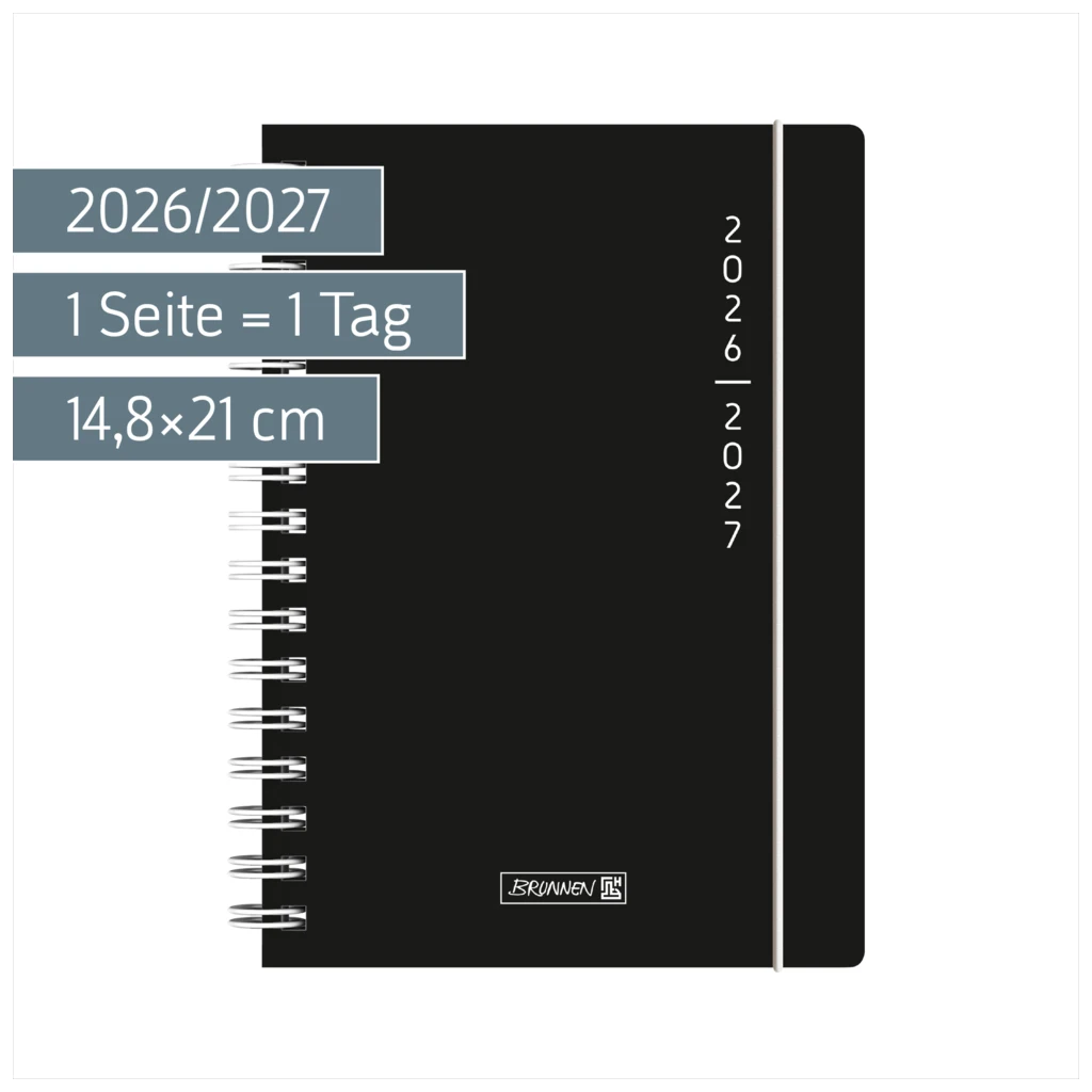 Schülerkalender 2026/2027 „Plain Black“ | A5, Kunststoff