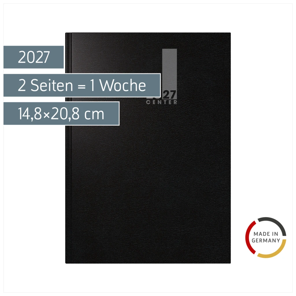 Buchkalender TimeCenter Mod. 725 2027 | A5, Kunststoff, schwarz
