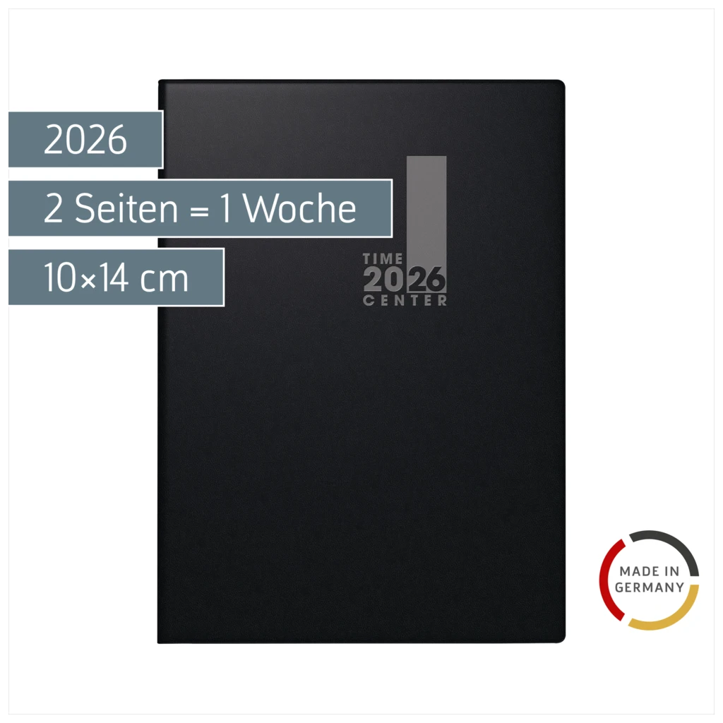 Taschenkalender TimeCenter Mod. 728 2026 | A6, Kunststoff, schwarz