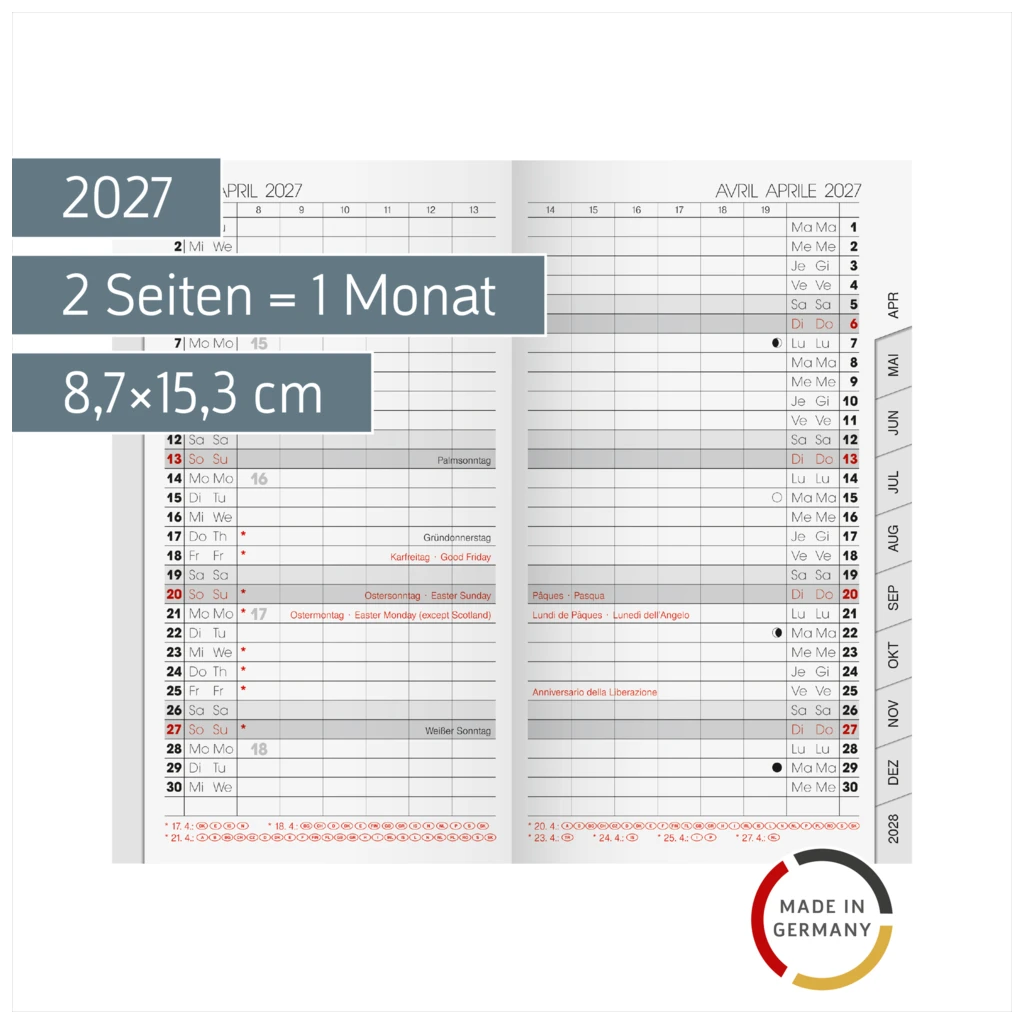 Monats-Ersatzkalendarium Mod. 751 2027 | 8,7×15,3 cm, Karton, weiß
